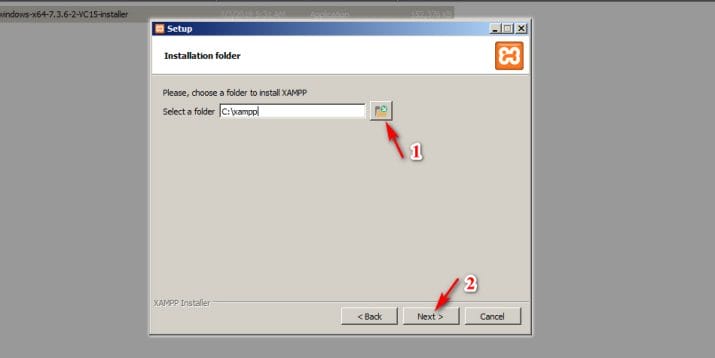 Pemilihan folder menu penyimpanan file XAMPP