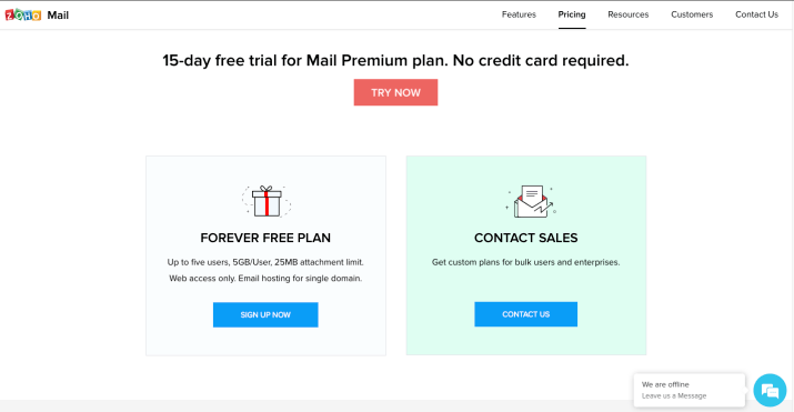 Pilih layanan free forever plan di Zoho Mail