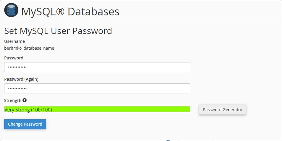 Halaman mysql databases untuk mengganti dan mengecek kekuatan password.