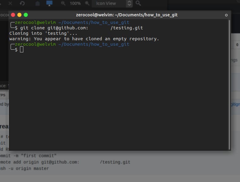 Aplikasi perintah Git Clone pada terminal.