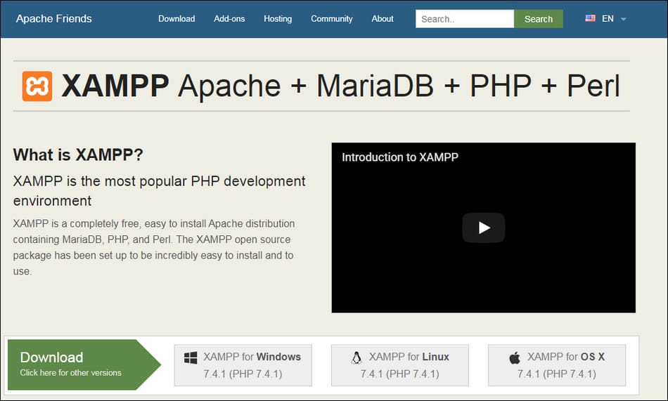 Tampilan homepage website resmi XAMPP.